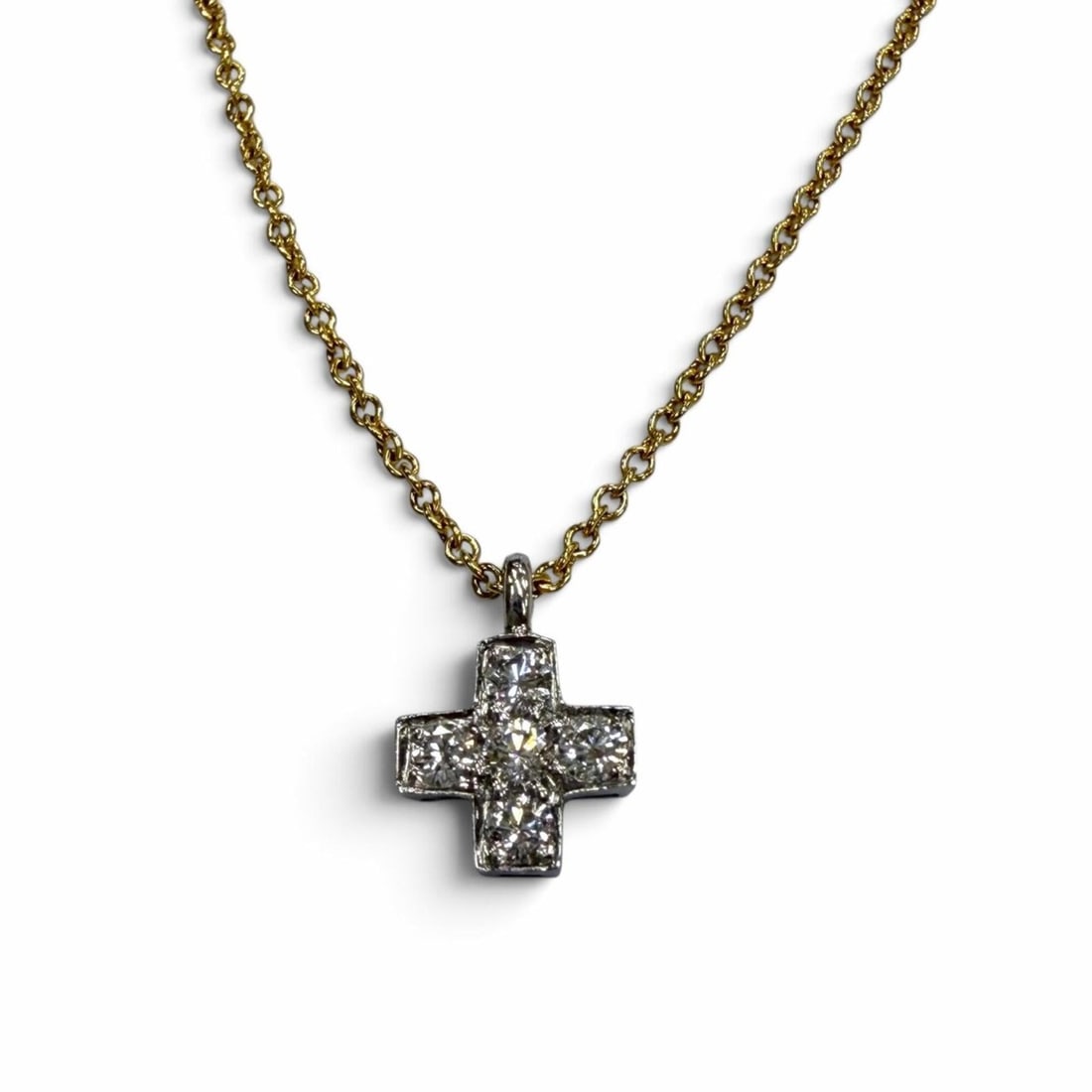 TIFFANY&Co. Tiffany Cruciform 750 (YG) PT950 5P Diamond Chain Necklace, Yellow Gold, Weight 2.2g,: --- Catalog ---Category: SizePendant Size: 7mm x 7mm / 0.27'' x 0.27''Neck Circumference: 41 cm / 16.14''Category: DesignColor: Yellow goldStone: DiamondGender: WomenMaterial: Platinum 950, Yellow gol
