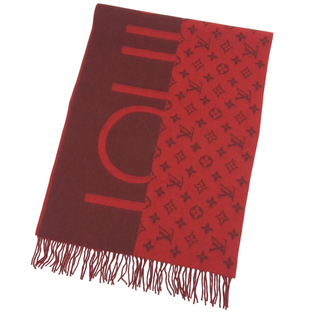 LOUIS VUITTON M76018 Echerpe Monogram Split 100% Cashmere Fringe Stole Scarf Red Brown Made in: --- Catalog ---Category: SizeSize (LxW): 1.98m x 45.5cm / 77.95'' x 17.91''Category: DesignType: StoleColor: Brown, Red colorGender: WomenMaterial: Cashmere Category: GeneralMPN: M76018Brand: Louis Vu