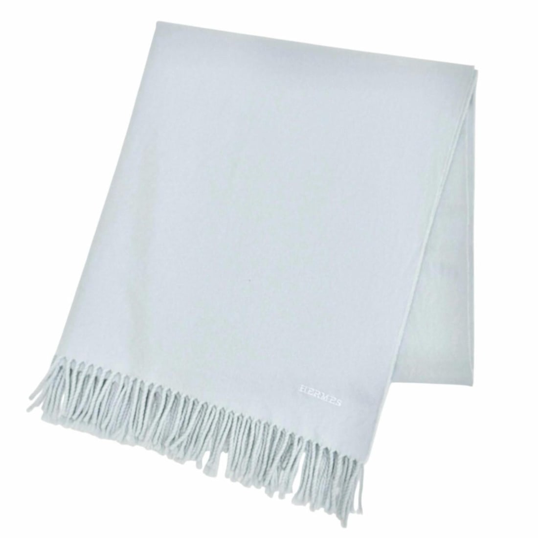 HERMES 100% Cashmere Logo Embroidered Large Shawl/Stole/Scarf - Light Blue Made in Scotland Women's: --- Catalog ---Category: SizeSize (LxW): 1.68m x 73cm / 66.14'' x 28.74''Category: DesignType: ShawlColor: Light blueGender: WomenMaterial: Cashmere Category: GeneralBrand: Hermes--- Item List ---Sect
