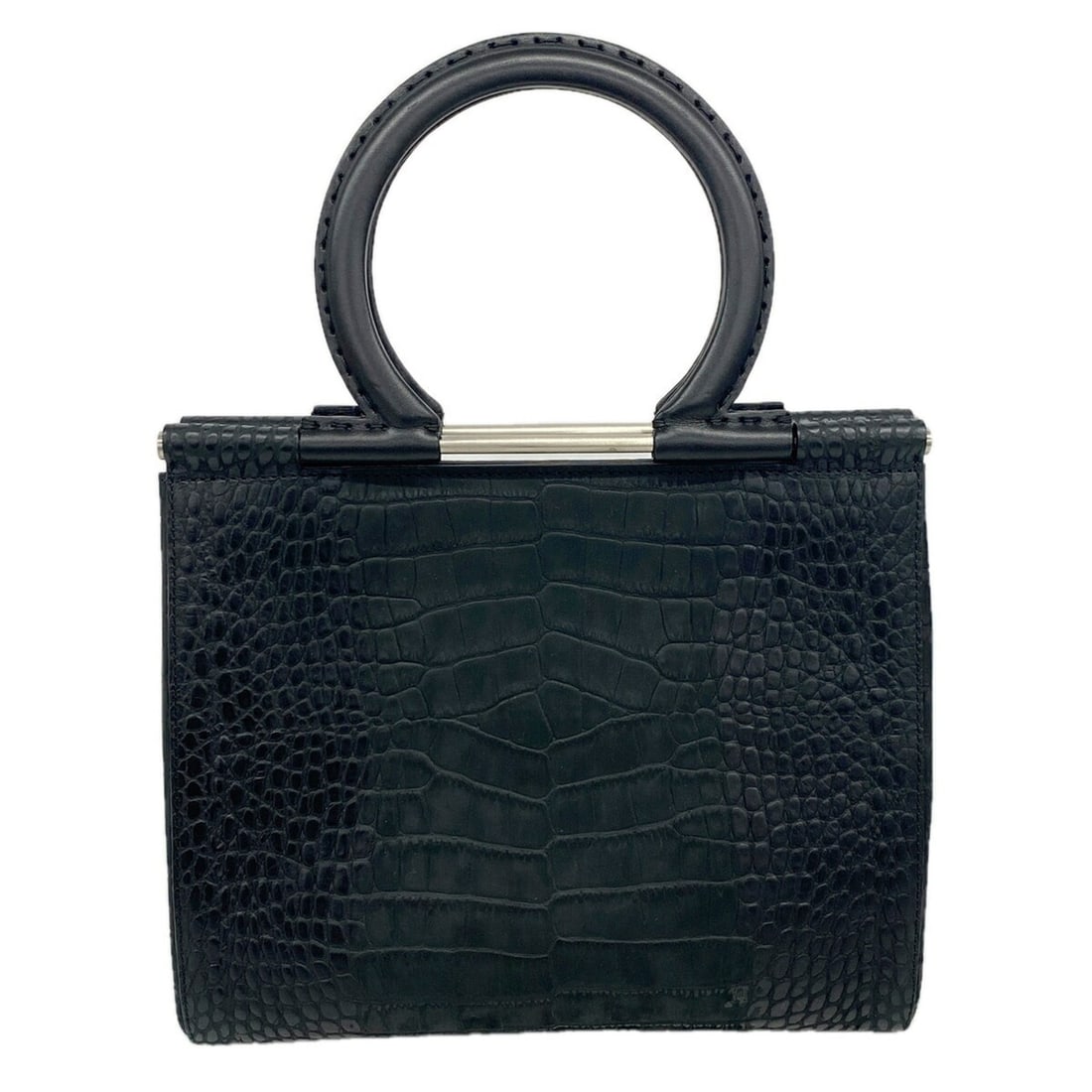 Salvatore Ferragamo Gancini Leather Handbag, Black, Women's: --- Catalog ---Category: SizeSize (HxWxD): 20cm x 24cm x 10cm / 7.87'' x 9.44'' x 3.93''Category: DesignType: HandbagColor: BlackGender: WomenMaterial: Leather Hardware Color: SilverCategory: GeneralB