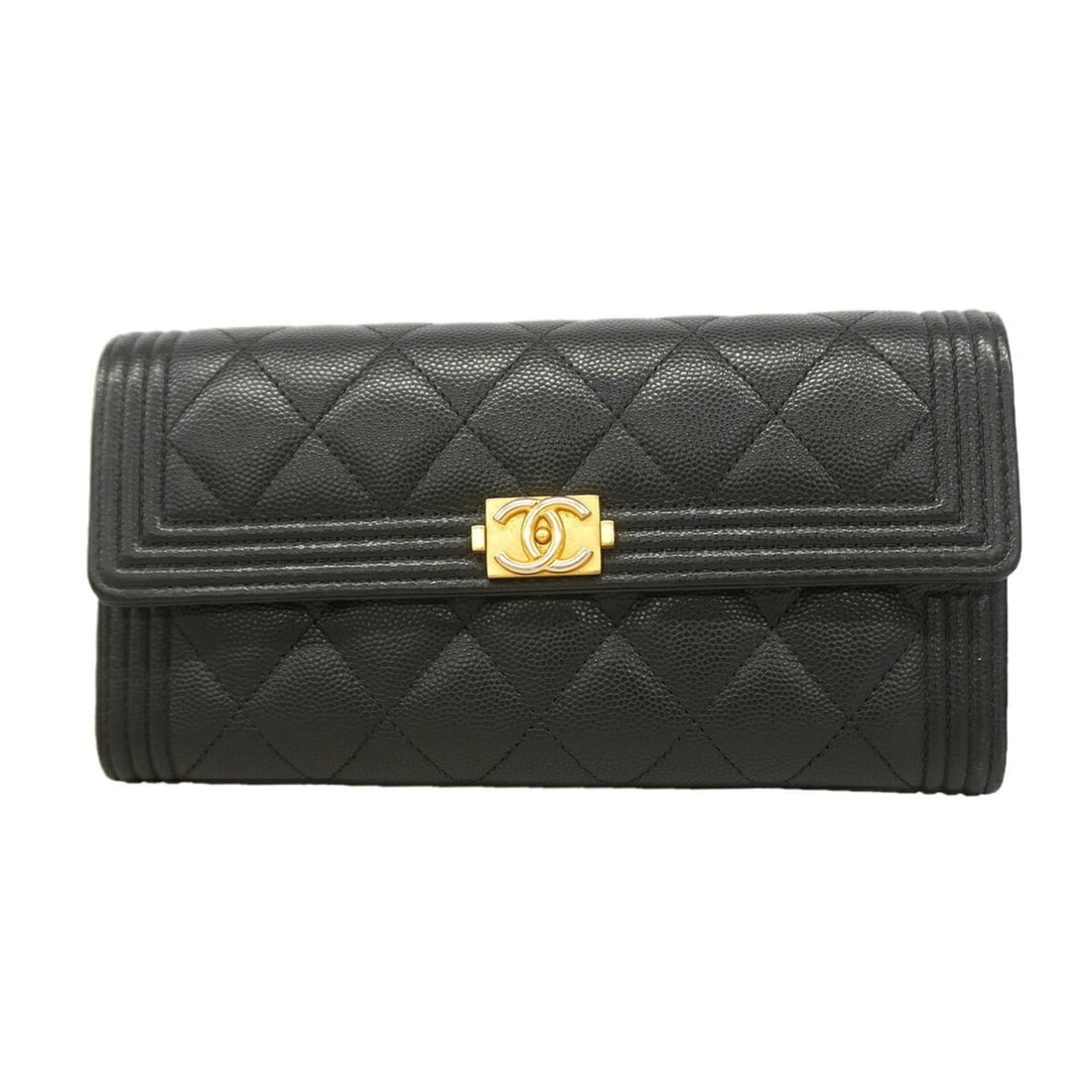 Chanel Boy Long Wallet, Caviar Leather, Black, Women's (1 of 7)