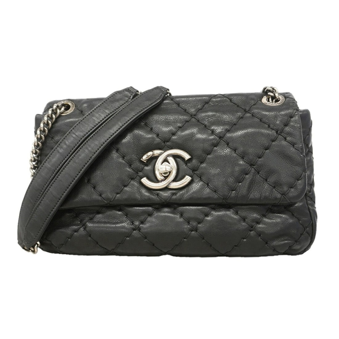 Chanel Shoulder Bag, Wild Stitch, Double Chain, Leather, Black, Women's: --- Catalog ---Category: SizeSize (HxWxD): 18cm x 25.5cm x 6cm / 7.08'' x 10.03'' x 2.36''Category: DesignType: Shoulder bagColor: BlackGender: WomenMaterial: Leather Hardware Color: SilverCategory: G