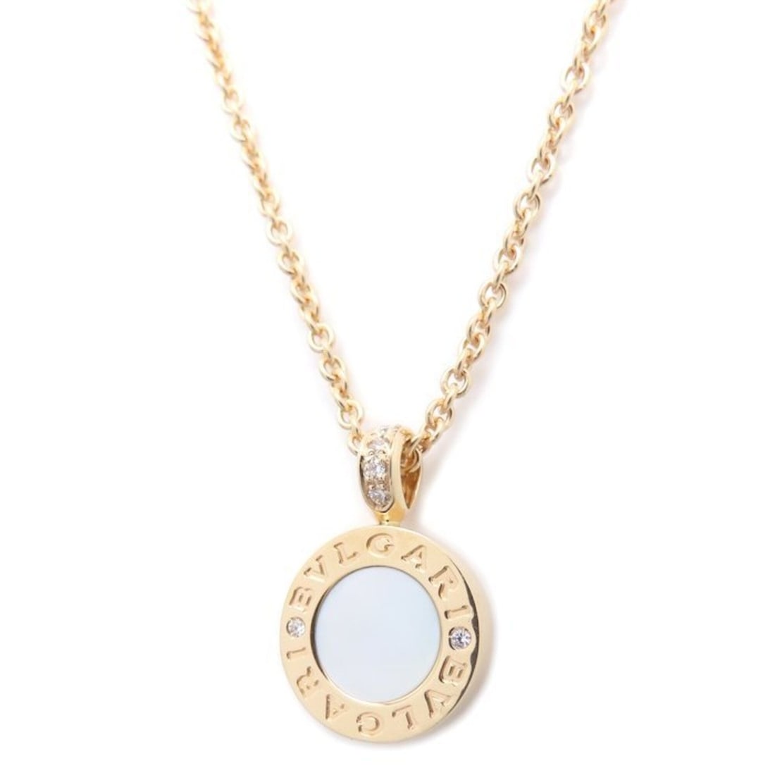 BVLGARI Bulgari Mother-of-Pearl Onyx Necklace 18KPG 347761 295910: --- Catalog ---Category: SizePendant Size: 12.9mm x 12.9mm / 0.5'' x 0.5''Neck Circumference: 38 cm - 45 cm / 14.96'' - 17.71''Category: DesignGender: Women,MenMaterial: Mother of pearl, Pink gold (18