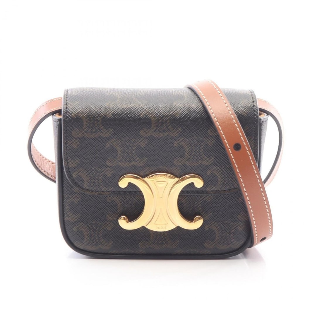Celine Mini Claude Triomphe Shoulder Bag/Handbag, Coated Canvas Leather, Women's, Black/Brown: --- Catalog ---Category: SizeSize (HxWxD): 10cm x 11.5cm x 4.5cm / 3.93'' x 4.52'' x 1.77''Category: DesignType: Handbag, Shoulder bagColor: Black, BrownGender: WomenMaterial: Coated canvas , Leather 