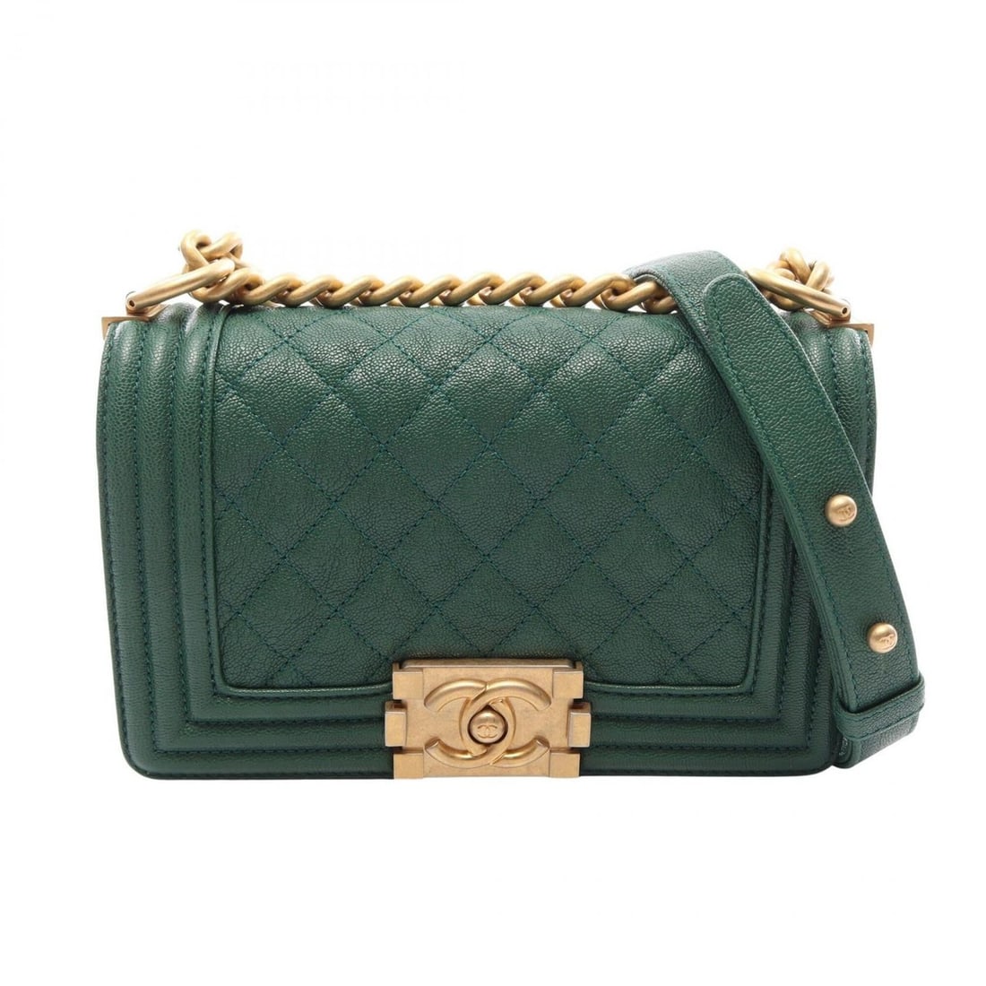 Chanel Boy Small Shoulder Bag/Handbag, Caviar Leather (Grained Calfskin), Women's, Green, A67085 (1 of 6)