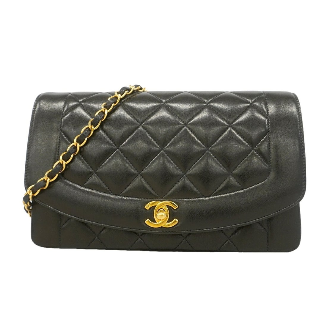 Chanel Diana Chain Shoulder Bag, Lambskin, Black, Women's: --- Catalog ---Category: SizeSize (HxWxD): 15.5cm x 24.5cm x 7.5cm / 6.1'' x 9.64'' x 2.95''Category: DesignType: Shoulder bagColor: BlackGender: WomenMaterial: Leather Hardware Color: GoldLeather/Fur