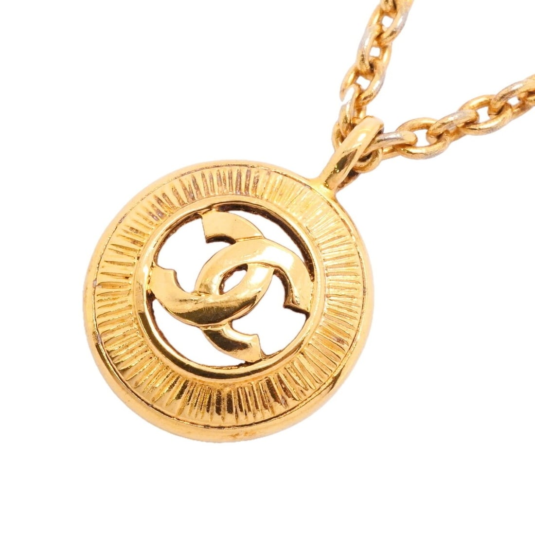 Chanel Necklace, Coco Mark Circle, GP Plated Gold, Women's: --- Catalog ---Category: SizePendant Size: 34.8mm x 25.2mm / 1.37'' x 0.99''Neck Circumference: 42 cm / 16.53''Category: DesignColor: GoldGender: WomenMaterial: Gold platingNecklace Type: NecklaceCate