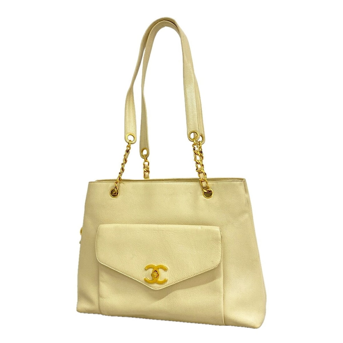 Chanel Tote Bag/Chain Tote, Caviar Leather, Ivory, Women's: --- Catalog ---Category: SizeSize (HxWxD): 28.5cm x 37cm x 11cm / 11.22'' x 14.56'' x 4.33''Category: DesignType: Tote bagColor: IvoryGender: WomenMaterial: Grained Calfskin Hardware Color: GoldCatego