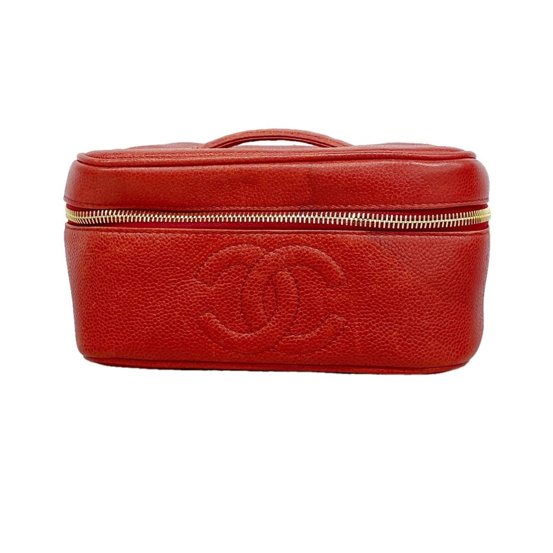Chanel handbag/vanity bag, caviar leather, red, women's.: --- Catalog ---Category: SizeSize (HxWxD): 10cm x 19.5cm x 14cm / 3.93'' x 7.67'' x 5.51''Category: DesignType: Vanity bagColor: Red colorGender: WomenMaterial: Grained Calfskin Hardware Color: GoldCa