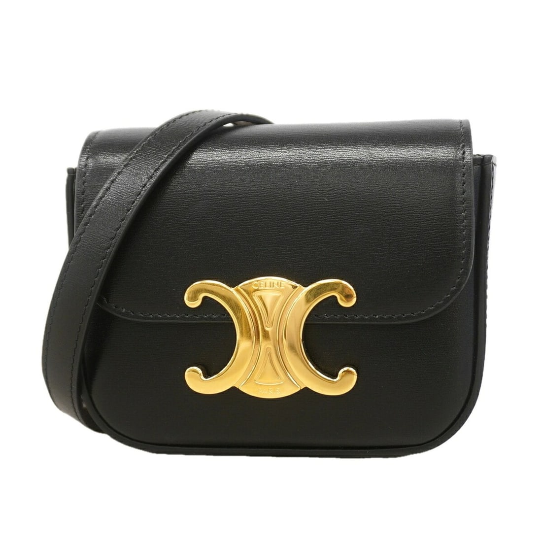 Celine Triomphe Mini Claude Shoulder Bag, Leather, Black, Women's: --- Catalog ---Category: SizeSize (HxWxD): 10.5cm x 12cm x 4cm / 4.13'' x 4.72'' x 1.57''Category: DesignType: Shoulder bagColor: BlackGender: WomenMaterial: Leather Hardware Color: GoldCategory: Gene