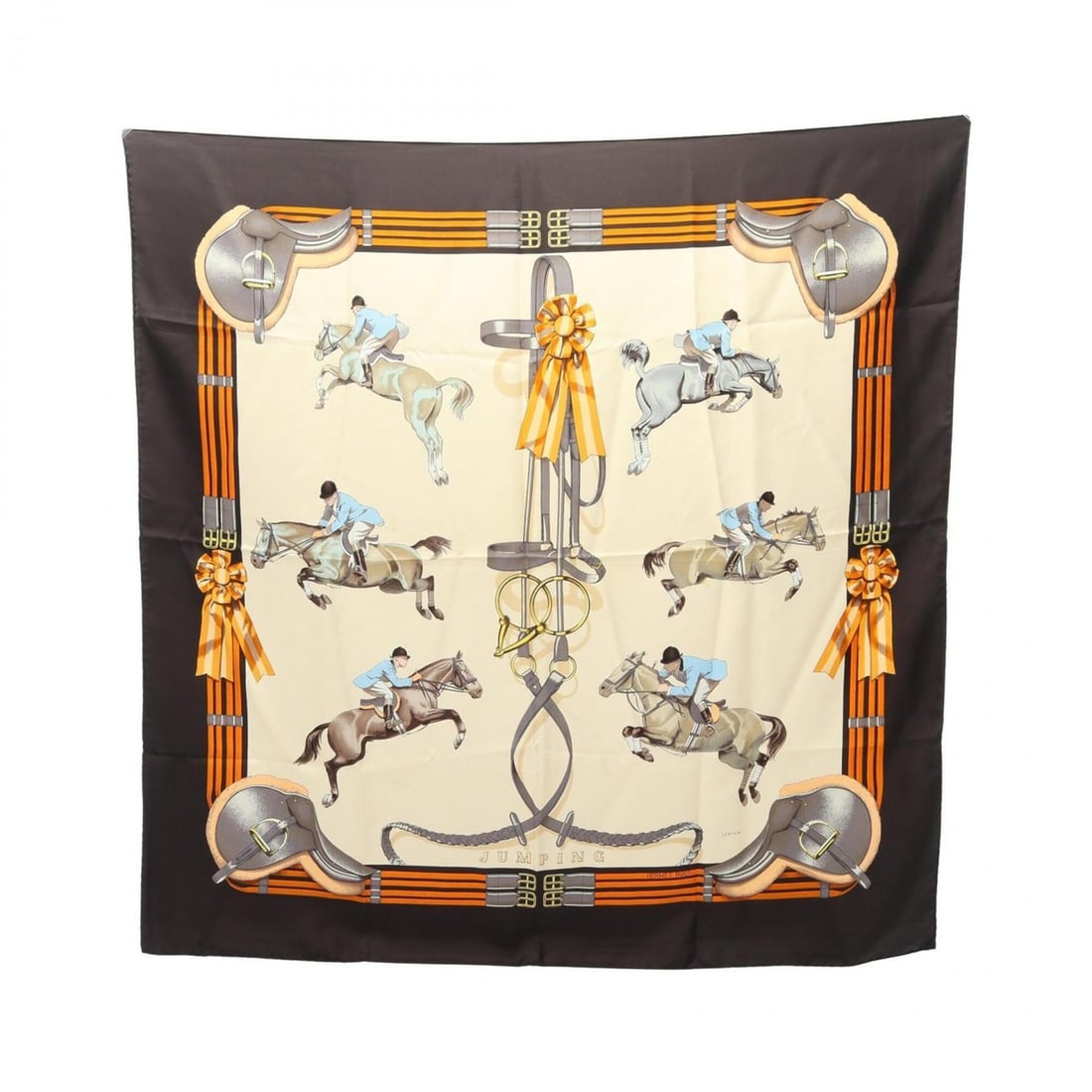 Hermes HERMES Carre 90 JUMPING Scarf Muffler Silk Women's Brown/Beige Multicolor (1 of 9)