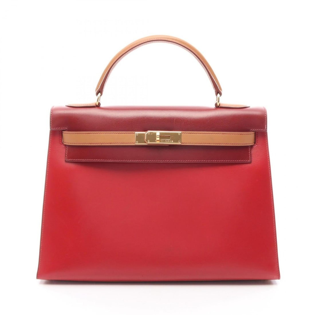Hermes Kelly 32 Tricolor 2-Way Handbag, Calfskin (Cowhide), Box Calf Leather, Women's, Red,: --- Catalog ---Category: SizeSize (HxWxD): 23cm x 32cm x 12cm / 9.05'' x 12.59'' x 4.72''Category: DesignType: HandbagColor: Bordeaux, Brown, Red colorGender: WomenMaterial: Box calf leather , Leather