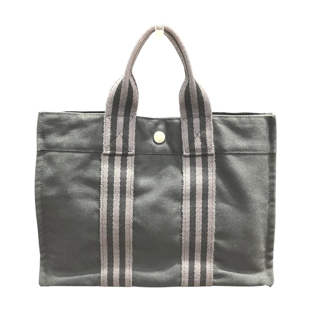 Hermes Fourre-Tout PM Tote Bag, Canvas: --- Catalog ---Category: SizeSize (HxWxD): 22cm x 29cm x 8cm / 8.66'' x 11.41'' x 3.14''Handle Length: 24cm / 9.44''Category: DesignType: Tote bagColor: Black, GrayGender: Women,MenMaterial: Canvas Ca