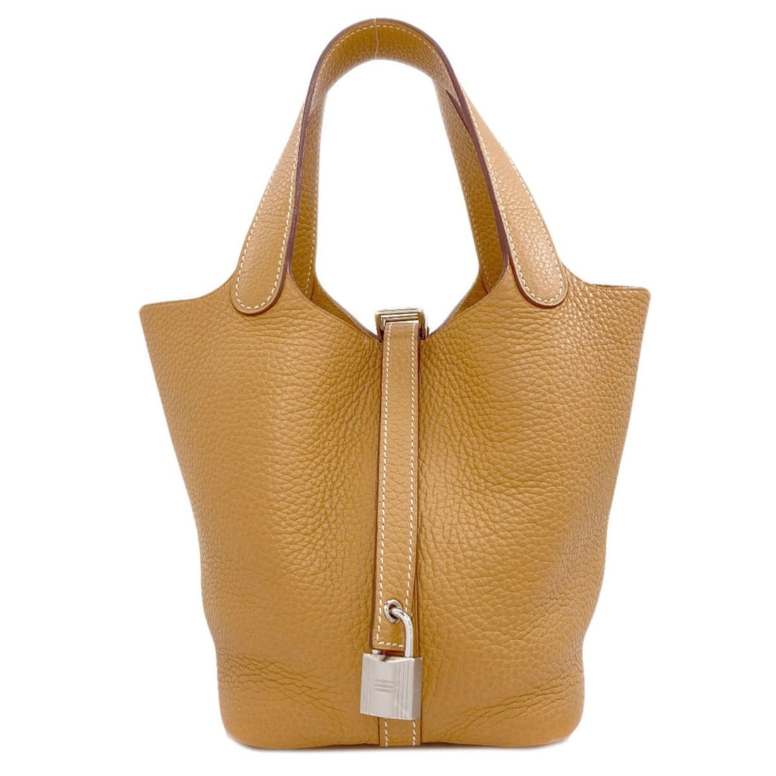Hermes Picotin Lock PM Camel Handbag with Silver Hardware, Taurillon Leather, Women's: --- Catalog ---Category: SizeSize (HxWxD): 18cm x 14cm x 18cm / 7.08'' x 5.51'' x 7.08''Handle Length: 27cm / 10.62''Category: DesignType: HandbagColor: CamelGender: WomenClosure: BeltCategory: Genera