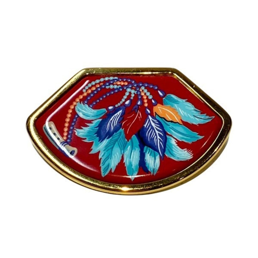 Hermes enamel brooch, stern ornament, brand accessory, men's and women's.: --- Catalog ---Category: SizeSize (HxWxD): 3cm x 4.5cm x 3.00mm / 1.18'' x 1.77'' x 0.11''Category: DesignType: BroochColor: Gold, Red colorFinish: Gold platedGender: Men,WomenMaterial: Cloisonné/ena