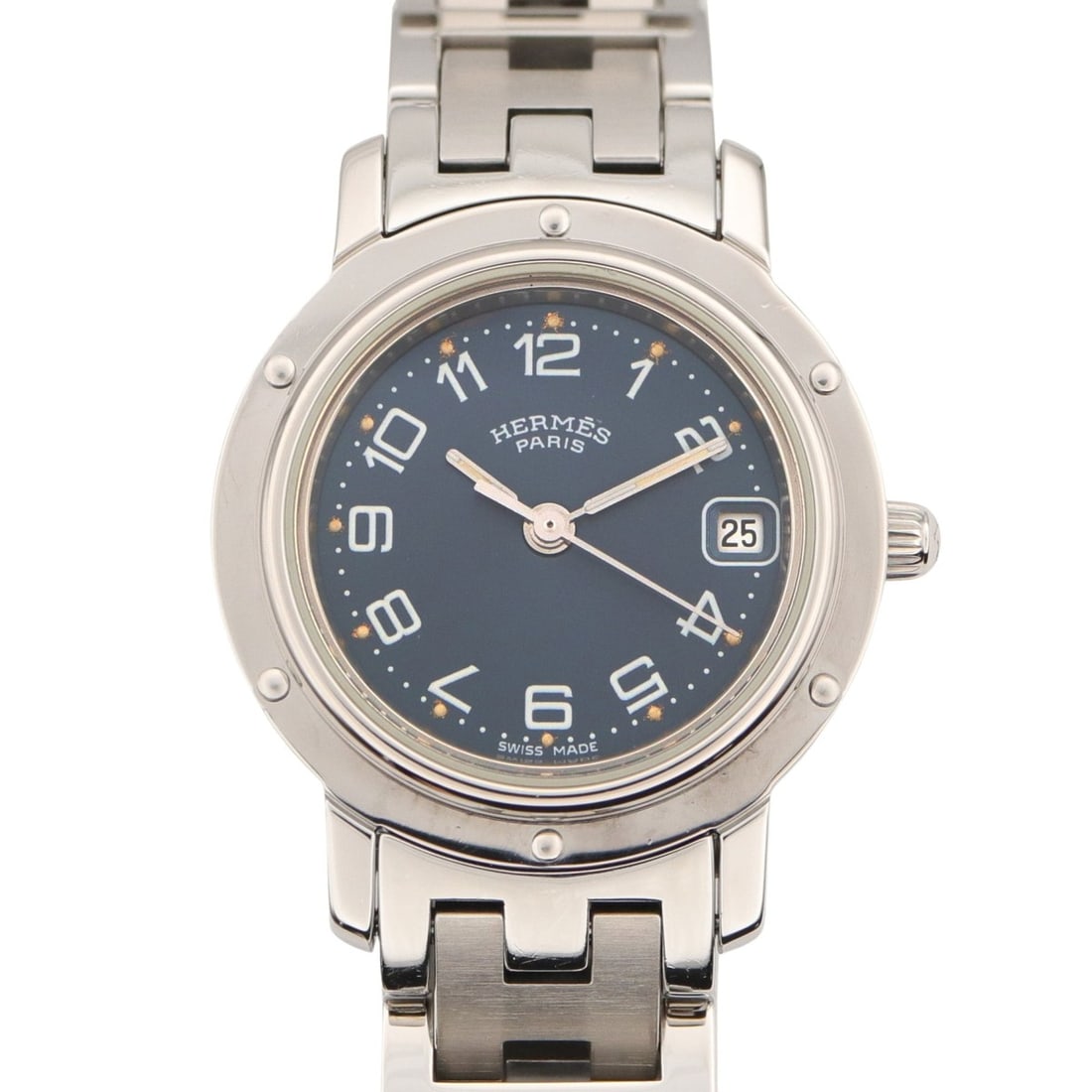 Hermes Clipper Watch, Stainless Steel, Women's, Blue (CL4.210): --- Catalog ---Category: SizeWrist Size: 14cm / 5.51''Case Diameter: 24mm / 0.94''Category: DesignType: WristwatchGender: WomenColor (Dial): BlueMaterial (Band): Stainless steelMaterial (Case): Stainl