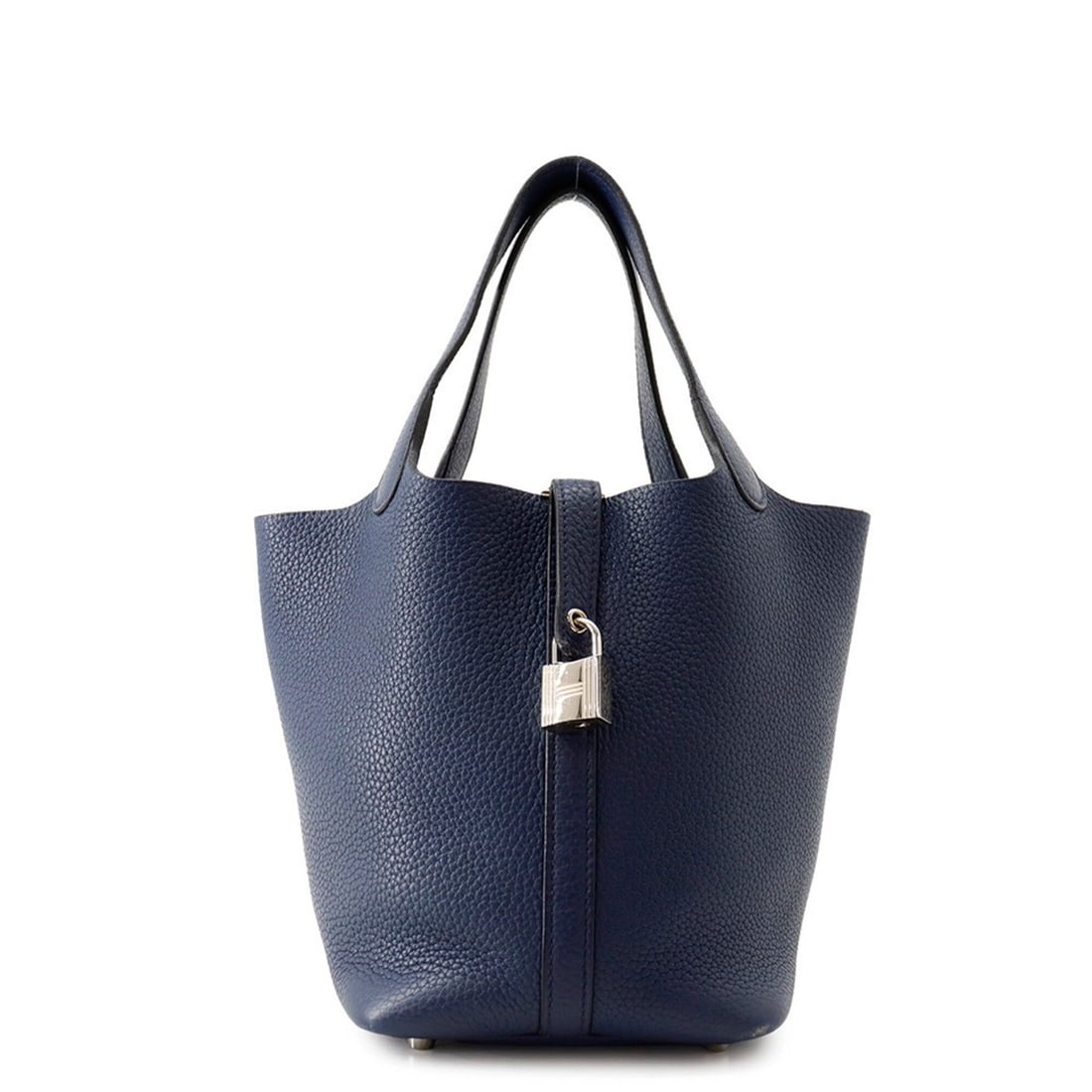 Hermes Picotin Lock PM Handbag, Blue Saphir, Taurillon Clemence Leather, ?R Stamp, HERMES Tote: --- Catalog ---Category: SizeSize (HxWxD): 18.5cm x 18cm x 13cm / 7.28'' x 7.08'' x 5.11''Category: DesignType: Handbag, Tote bagColor: Bleu SaphirGender: WomenMaterial: Taurillon clemence leather Har