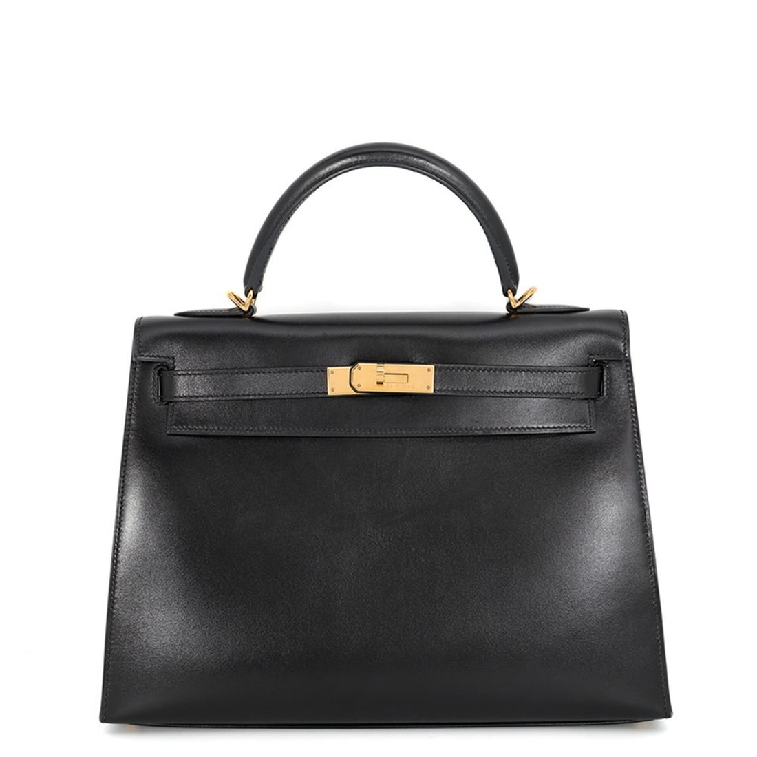 Hermes Kelly 32 handbag, black box calf leather, ?H stamp, 2-way shoulder bag, black. Kelly,: --- Catalog ---Category: SizeSize (HxWxD): 22cm x 31.5cm x 12cm / 8.66'' x 12.4'' x 4.72''Category: DesignType: HandbagColor: BlackGender: WomenMaterial: Box calf leather Hardware Color: GoldCategory: