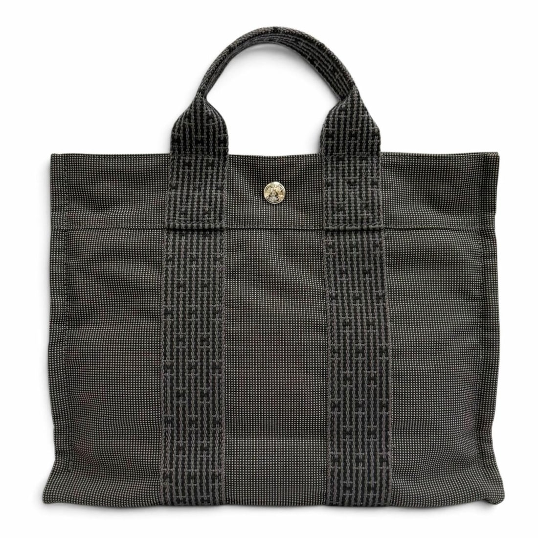 HERMES Hermes Herline Tote PM Silver Hardware Sellier Button Canvas Bag Handbag Gray Made in France (1 of 11)