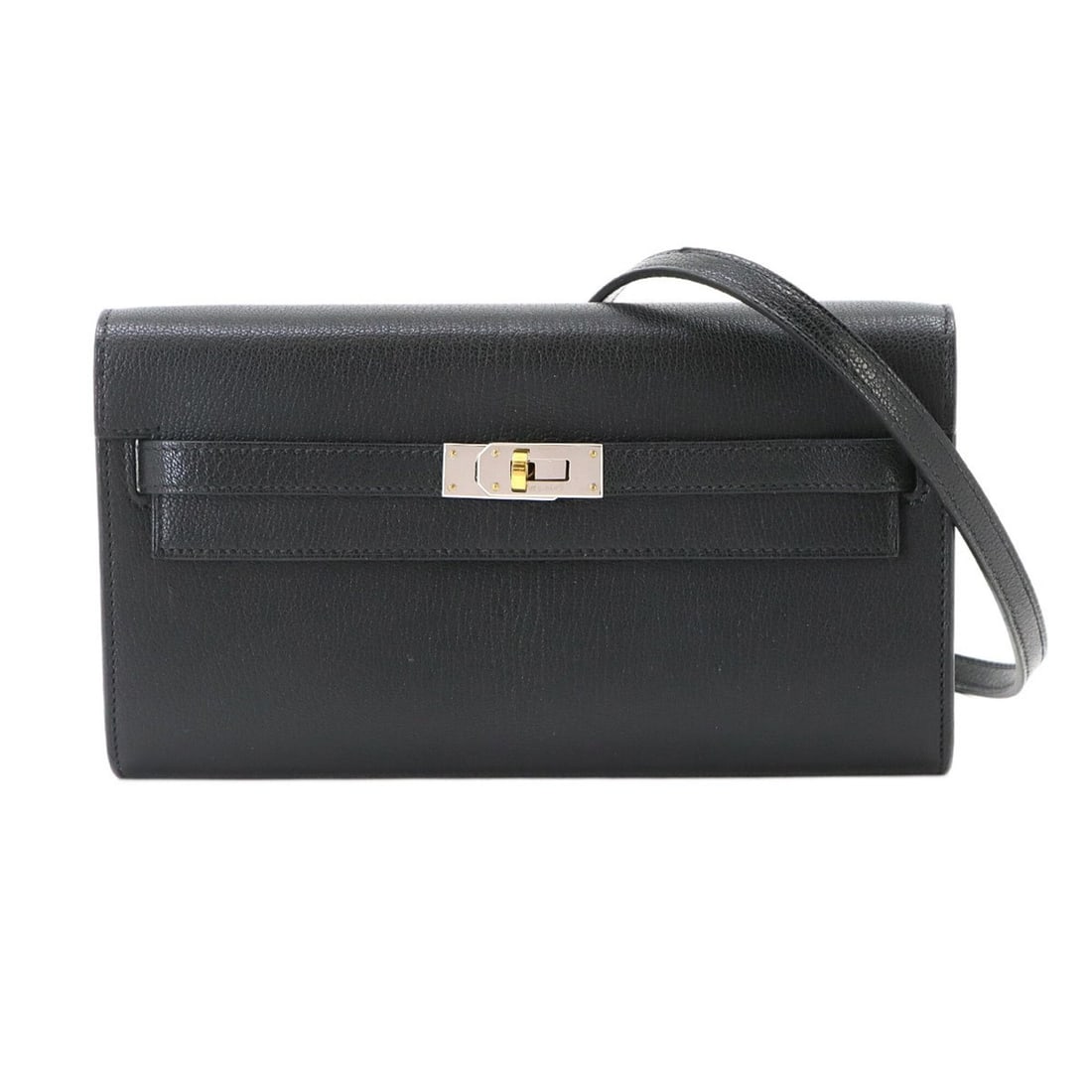 Hermes Kelly To Go Shoulder Wallet, Bi-fold Long Chevre Shamkira Leather, Black, K Stamp, Electrum: --- Catalog ---Category: SizeSize (HxWxD): 11.5cm x 20.5cm x 3cm / 4.52'' x 8.07'' x 1.18''Category: DesignType: Chain/Shoulder walletColor: BlackGender: WomenMaterial: Chevre leather Category: Genera