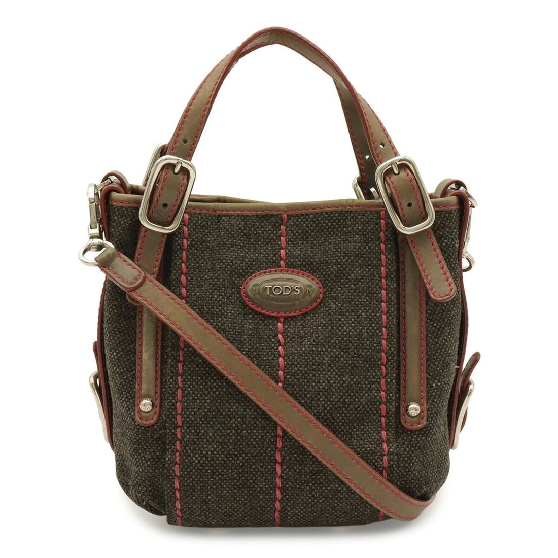 TOD'S G-Line G-Bag Tote Bag Shoulder Fabric Leather Dark Brown Pink: --- Catalog ---Category: SizeSize (HxWxD): 19cm x 20cm x 14cm / 7.48'' x 7.87'' x 5.51''Category: DesignType: Shoulder bag, Tote bagColor: Dark brown, PinkGender: WomenMaterial: Fabric , Leather Categ