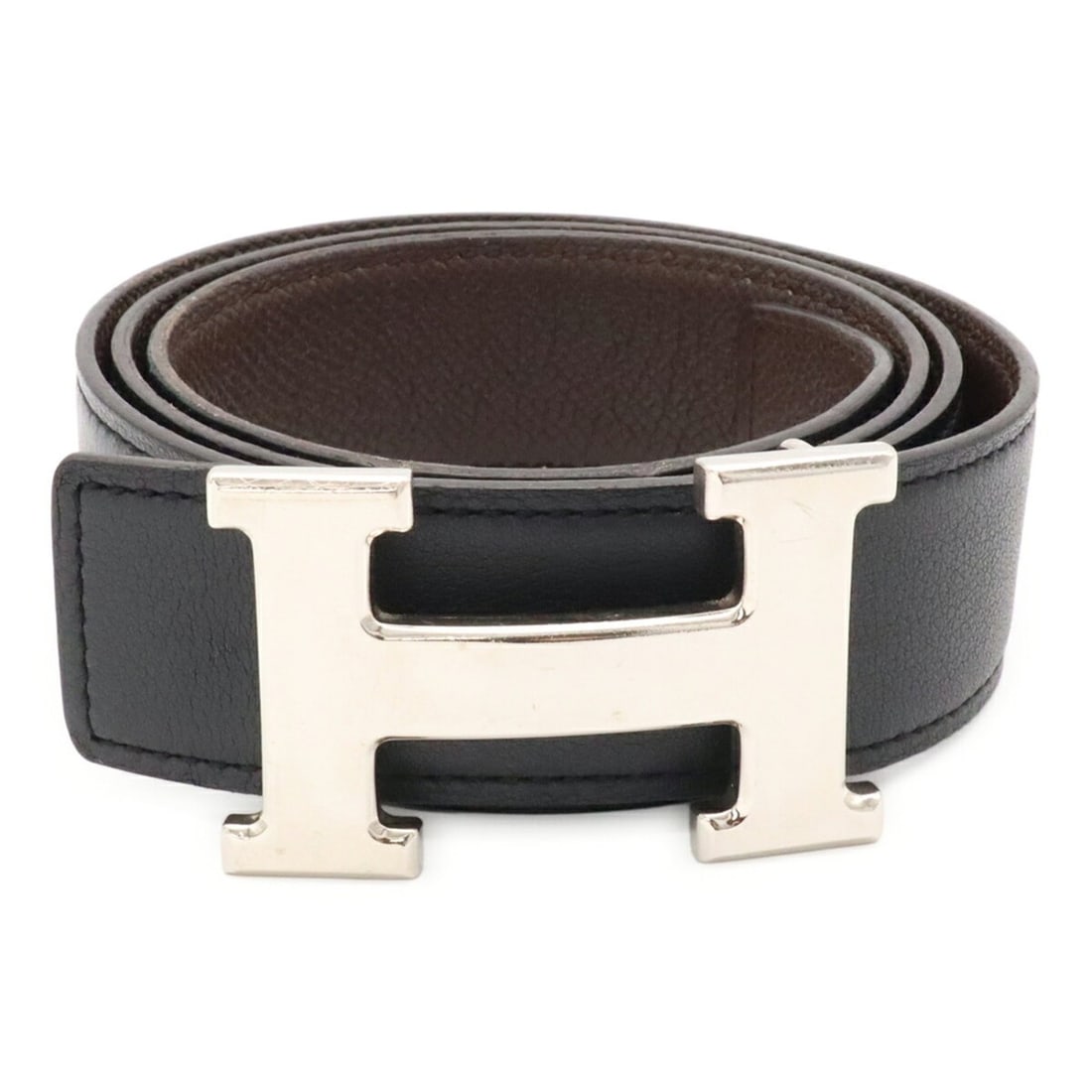 HERMES H-belt with H-buckle, reversible, Veau Swift and Epsom leather, black chocolate brown, #80, T (1 of 15)