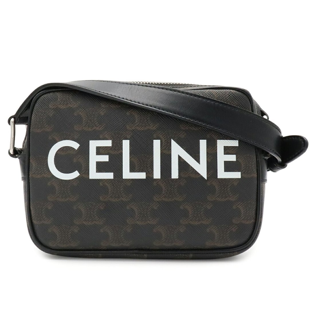 CELINE Triomphe Mini Shoulder Bag Pochette Canvas Leather Dark Brown 194512: --- Catalog ---Category: SizeSize (HxWxD): 12cm x 16.5cm x 4.5cm / 4.72'' x 6.49'' x 1.77''Category: DesignType: Pochette, Shoulder bagColor: Dark brownGender: WomenMaterial: Canvas , PVC , Leather