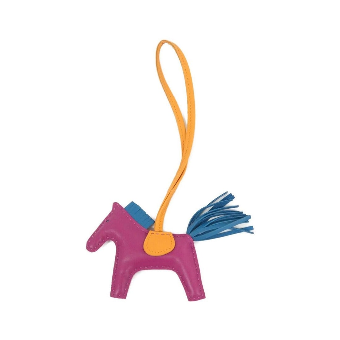 Hermes Rodeo Accessory Bag Charm PM 064929CA: --- Catalog ---Category: SizeChain Length: 370.00mm / 14.57''Size (HxWxD): 80.00mm x 90.00mm / 3.15'' x 3.54''Category: DesignType: Handbag charmColor: Blue, Orange, PurpleGender: Men,WomenMaterial: