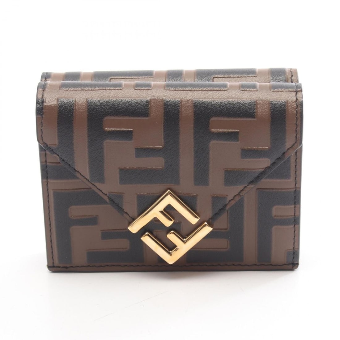 Fendi FF Diamond Tri-fold Wallet, Leather, Women's, Brown/Black, 8M0480 (1 of 13)