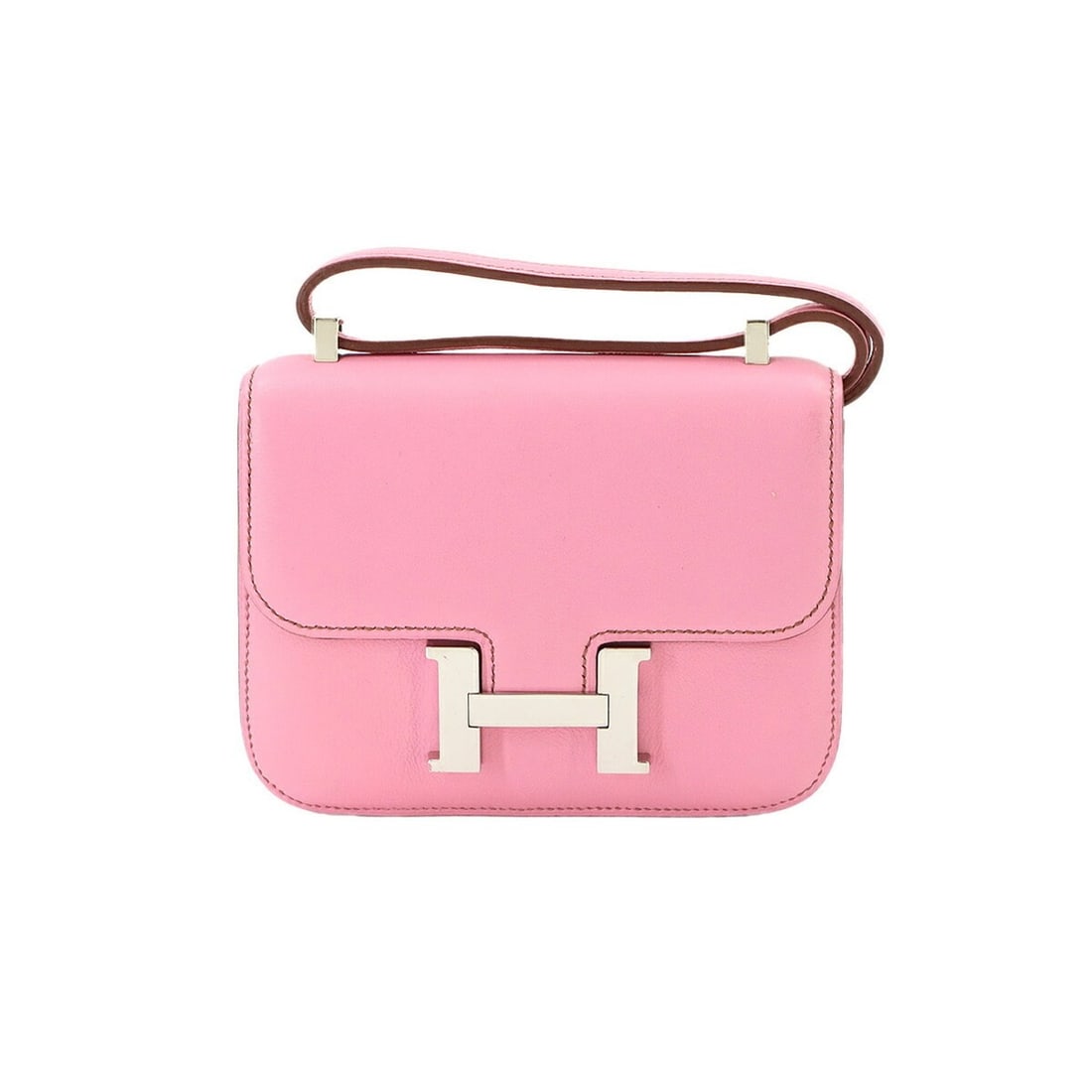 Hermes Constance 14 Micro Shoulder Handbag, Swift Leather, Pink, Silver Hardware, ?N Stamp: --- Catalog ---Category: SizeSize (HxWxD): 10cm x 13.5cm x 2cm / 3.93'' x 5.31'' x 0.78''Category: DesignType: Handbag, Shoulder bagColor: PinkGender: WomenMaterial: Leather Category: GeneralBrand: He