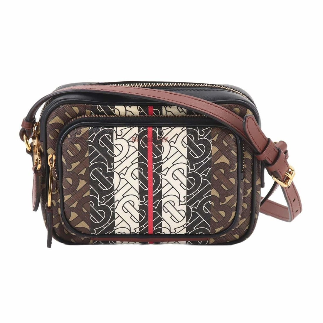 Burberry TB Monogram Stripe Camera Shoulder Handbag, Leather, Brown, 8021485, Gold Hardware.: --- Catalog ---Category: SizeSize (HxWxD): 13.5cm x 18.5cm x 5cm / 5.31'' x 7.28'' x 1.96''Category: DesignType: Handbag, Shoulder bagColor: BrownGender: WomenMaterial: Faux leather Category: GeneralM