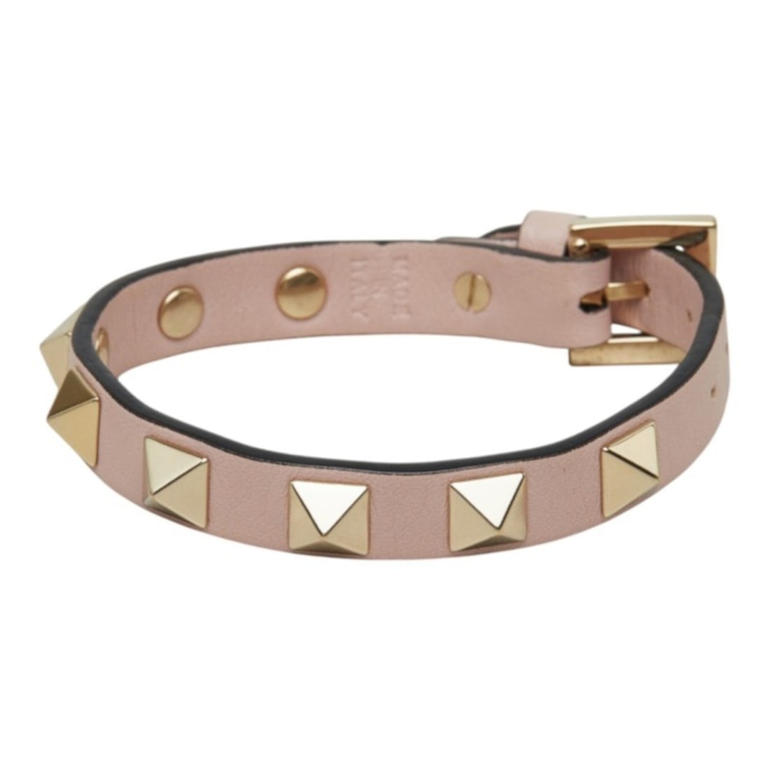 Valentino Rockstud Bracelet, Pink Gold Leather Plated, Women's VALENTINO: --- Catalog ---Category: SizeWidth: 1cm / 0.39''Length: 16.5cm / 6.49''Total Length: 21cm / 8.26''Category: DesignType: Charm braceletColor: Gold, PinkGender: WomenMaterial: Gold plating, LeatherCateg