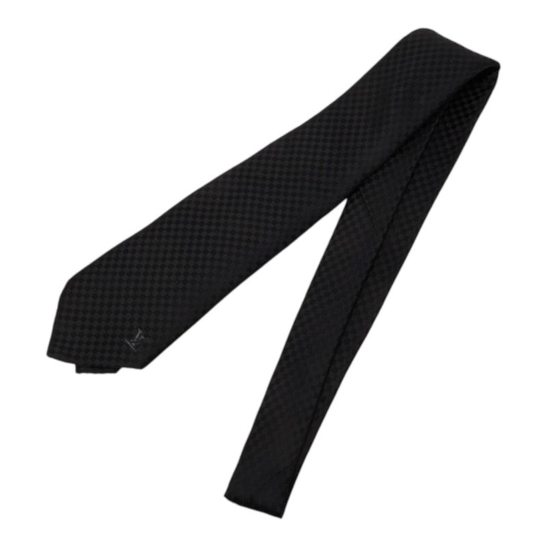 Louis Vuitton Micro Damier Tie, Noir Black Silk, Men's LOUIS VUITTON: --- Catalog ---Category: SizeWidth: 9.3cm / 3.66''Total Length: 153cm / 60.23''Category: DesignType: CravatColor: Black, NoirGender: MenMaterial: Silk Category: GeneralBrand: Louis Vuitton--- Item Lis