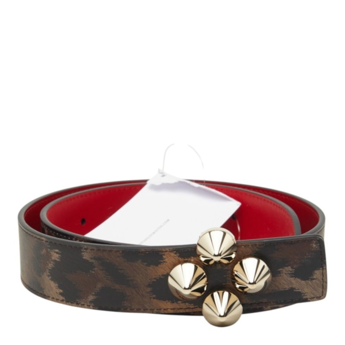 Christian Louboutin Leopard Motif Studded Belt, Size 75 (30), Brown Leather, Metal, Women's.: --- Catalog ---Category: SizeLength: 70.5cm - 80.5cm / 27.75'' - 31.69''Category: DesignType: Studded beltColor: BrownGender: WomenMaterial (Strap): Leather , Metal Category: GeneralBrand: Christian L