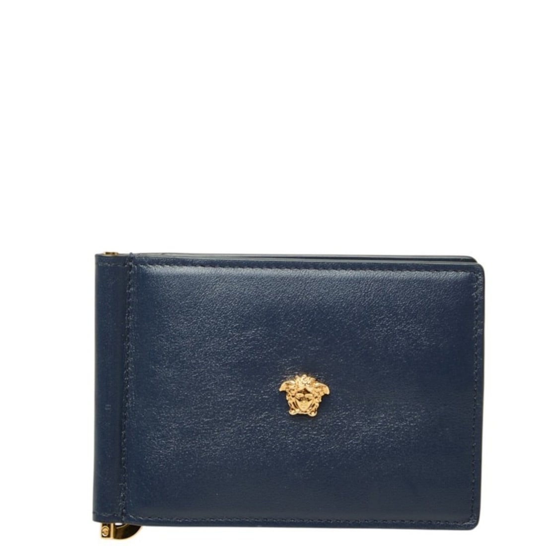 Versace Medusa Bi-fold Wallet with Money Clip, Navy Leather, Women's: --- Catalog ---Category: SizeSize (HxWxD): 8.5cm x 12cm x 7.00mm / 3.34'' x 4.72'' x 0.27''Category: DesignType: Bill wallet (bi-fold)Color: NavyGender: WomenMaterial: Leather Category: GeneralBrand: 