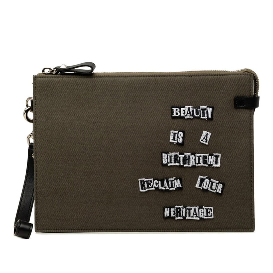 Valentino x Jamie Reed Clutch Bag, Second Khaki, Black Canvas Leather, Women's VALENTINO: --- Catalog ---Category: SizeSize (HxWxD): 17.5cm x 24.5cm x 5cm / 6.88'' x 9.64'' x 1.96''Category: DesignType: Clutch bagColor: Black, KhakiGender: WomenMaterial: Canvas , Leather Category: GeneralB