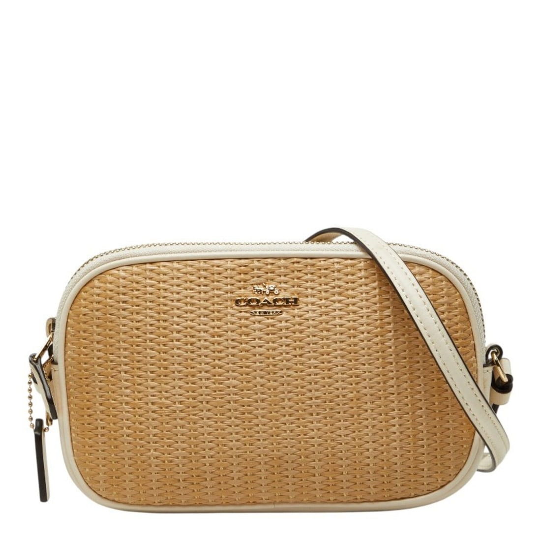 Coach Mini Shoulder Bag, Pouch, Crossbody F73070, Beige/Off-White, Raffia Leather, Women's, COACH: --- Catalog ---Category: SizeSize (HxWxD): 12.5cm x 19cm x 4cm / 4.92'' x 7.48'' x 1.57''Category: DesignType: Pochette, Shoulder bagColor: Beige, Off-whiteGender: WomenMaterial: Raffia , Leather Cate