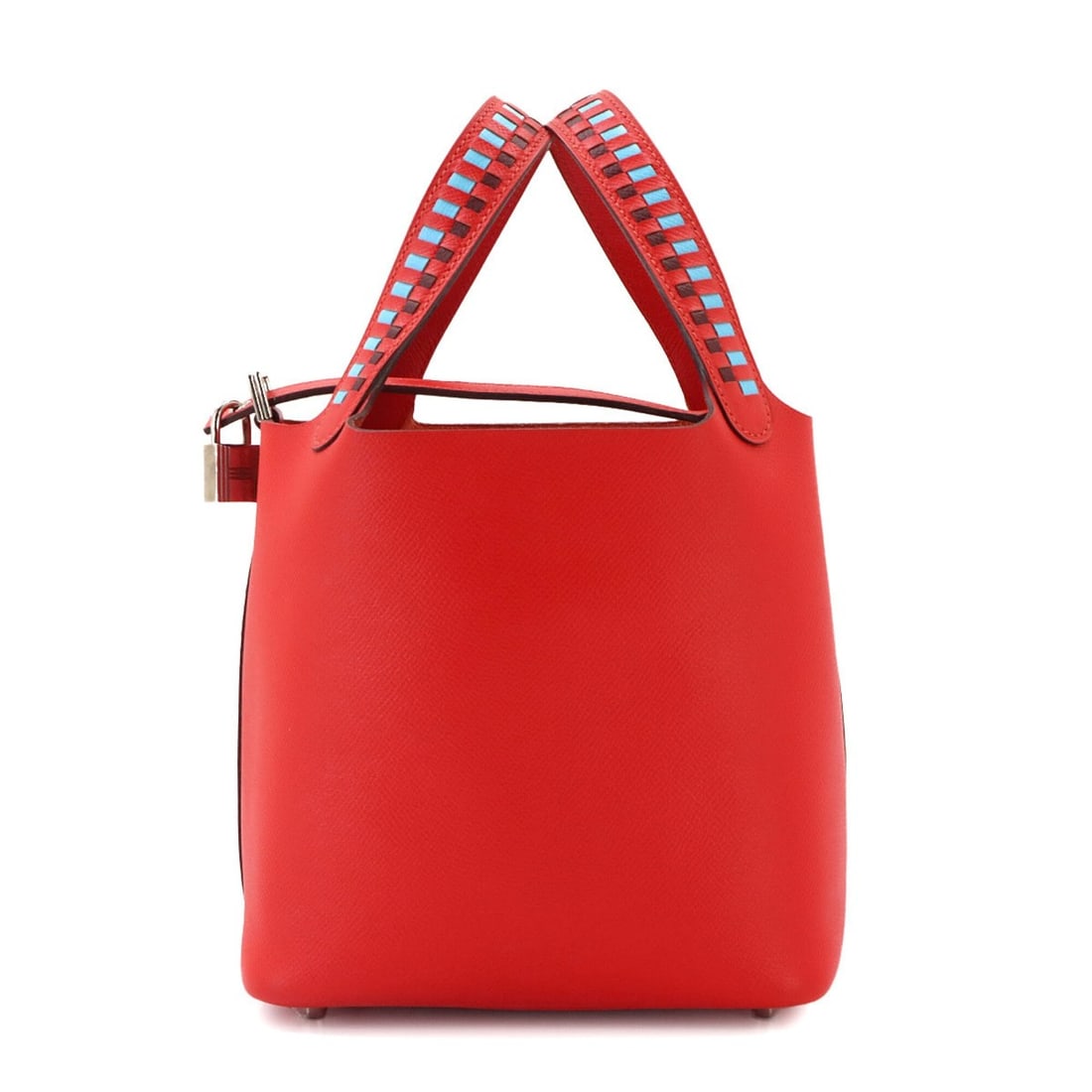 Piko Hermes Picotin Lock 18 PM Tressage Handbag, Epsom Leather, Rouge Coupe, Bleu du Nord, H, C: --- Catalog ---Category: SizeSize (HxWxD): 18.5cm x 18.5cm x 13cm / 7.28'' x 7.28'' x 5.11''Category: DesignType: HandbagColor: Red colorGender: WomenCategory: GeneralBrand: Piko--- Item List ---Secti