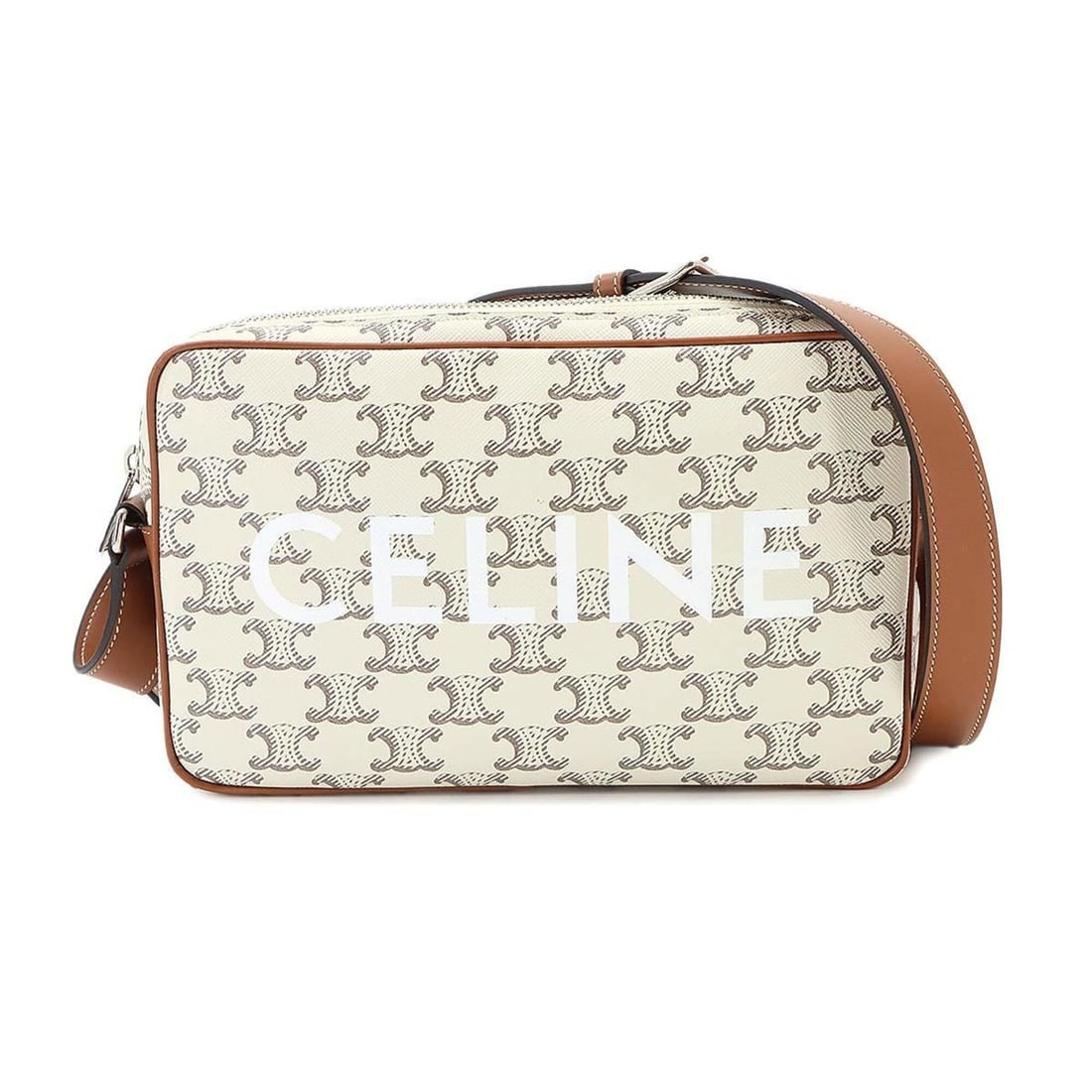 Celine Triomphe Medium Shoulder Handbag, Leather, White/Brown, Gold Hardware, Meesenger Bag: --- Catalog ---Category: SizeSize (HxWxD): 14.5cm x 23cm x 4cm / 5.7'' x 9.05'' x 1.57''Category: DesignType: Handbag, Shoulder bagColor: Brown, WhiteGender: WomenMaterial: PU leather Category: Genera
