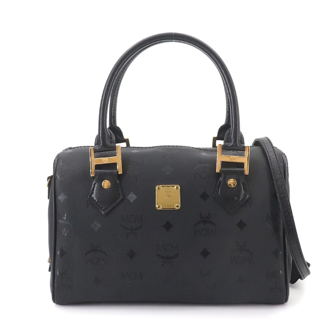 MCM Visetos Glam 2-way Mini Boston Shoulder Handbag, Nylon Leather, Black with Gold Hardware.: --- Catalog ---Category: SizeSize (HxWxD): 17.5cm x 26cm x 15cm / 6.88'' x 10.23'' x 5.9''Category: DesignType: Boston bag, HandbagColor: BlackGender: WomenMaterial: Nylon Category: GeneralBrand: MCM-