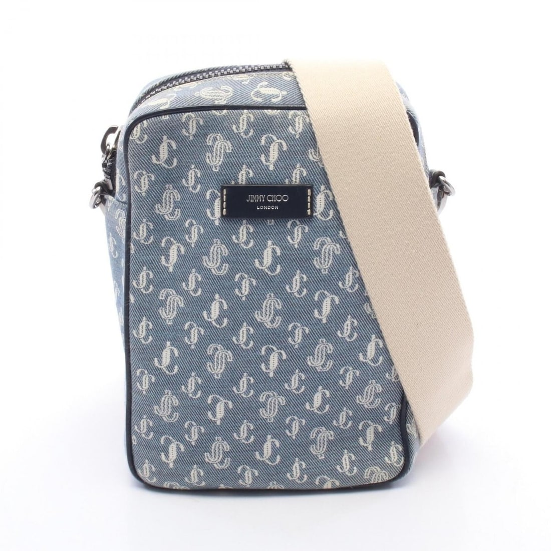 Jimmy Choo Kimmy Camera Shoulder Bag/Handbag, Canvas, Women's, Blue/Ivory: --- Catalog ---Category: SizeSize (HxWxD): 19cm x 13.5cm x 6.5cm / 7.48'' x 5.31'' x 2.55''Category: DesignType: Shoulder bagColor: Blue, IvoryGender: WomenMaterial: Canvas Category: GeneralBrand: Jim