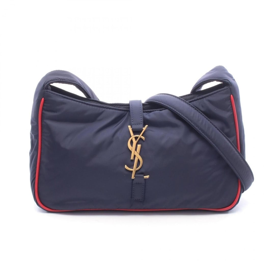Yves Saint Laurent Saint Laurent Paris Le Sancassette Shoulder Bag/Handbag, Nylon and Leather,: --- Catalog ---Category: SizeSize (HxWxD): 13cm x 24.5cm x 5.5cm / 5.11'' x 9.64'' x 2.16''Category: DesignType: Handbag, Shoulder bagColor: Navy, Red colorGender: WomenMaterial: Nylon , Leather Categ