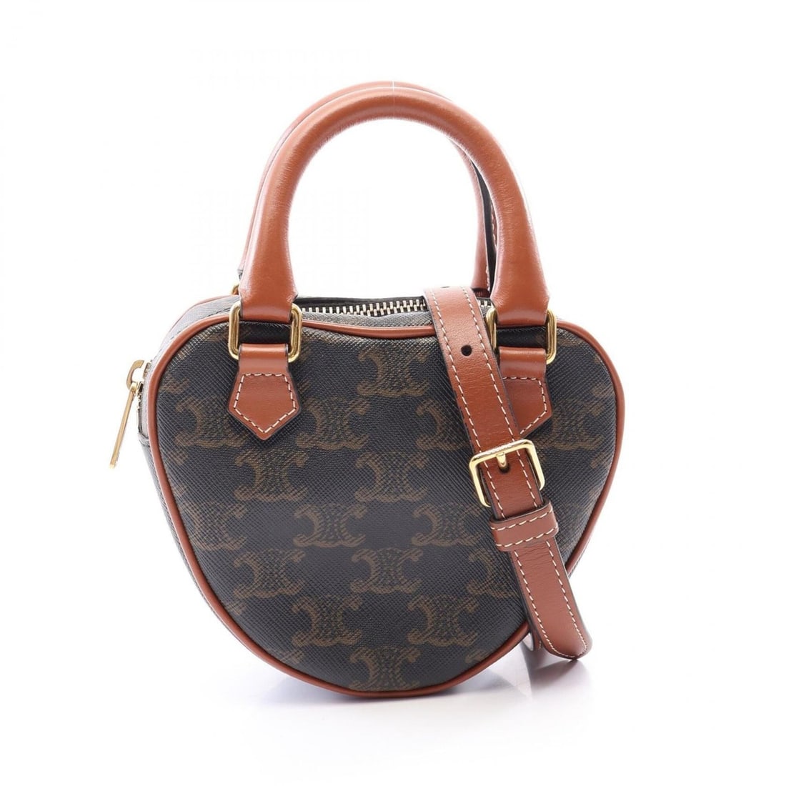 Celine Triomphe Heart Medium 2-Way Handbag, Coated Canvas Leather, Women's, Black/Brown,: --- Catalog ---Category: SizeSize (HxWxD): 12cm x 13cm x 5cm / 4.72'' x 5.11'' x 1.96''Category: DesignType: HandbagColor: Black, BrownGender: WomenMaterial: PVC , Coated canvas , Leather Category: Ge