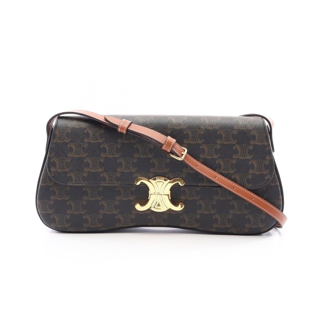 Celine Triomphe Laura Medium Shoulder Bag/Handbag, Coated Canvas Leather, Women's, Black/Brown, (1 of 10)
