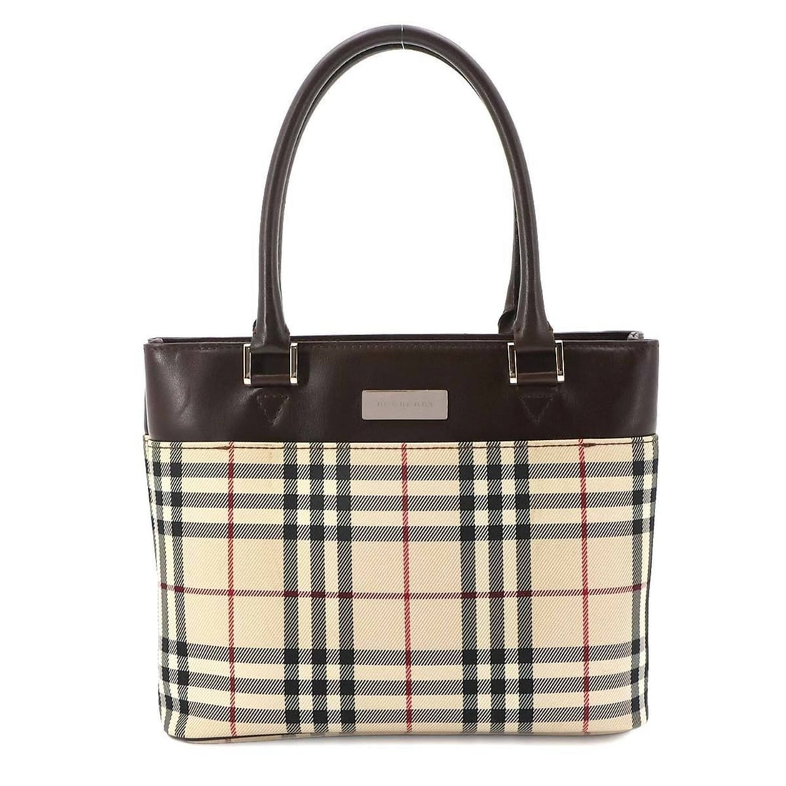 Burberry Nova Check Handbag, Canvas and Leather, Beige Dark Brown.: --- Catalog ---Category: SizeSize (HxWxD): 18.5cm x 23cm x 8.5cm / 7.28'' x 9.05'' x 3.34''Category: DesignType: HandbagColor: Beige, Dark brownGender: WomenMaterial: Canvas Category: GeneralBrand: Bu