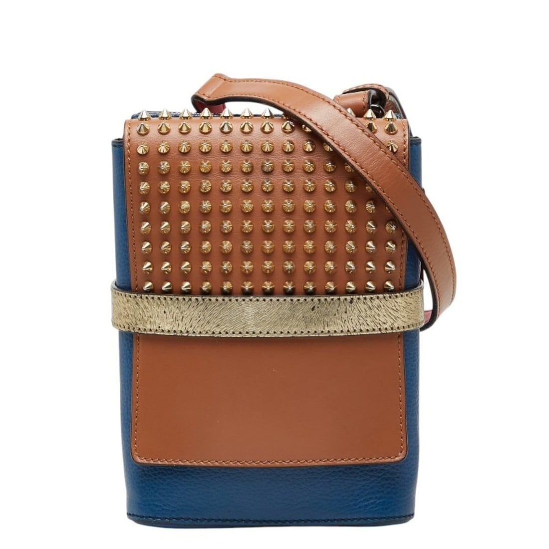 Christian Louboutin Bench Reporter Crossbody Shoulder Bag, Studded, Blue/Brown Leather, Women's.: --- Catalog ---Category: SizeSize (HxWxD): 21cm x 14.5cm x 8cm / 8.26'' x 5.7'' x 3.14''Category: DesignType: Shoulder bagColor: Blue, BrownGender: WomenMaterial: Leather Category: GeneralBrand: Chris