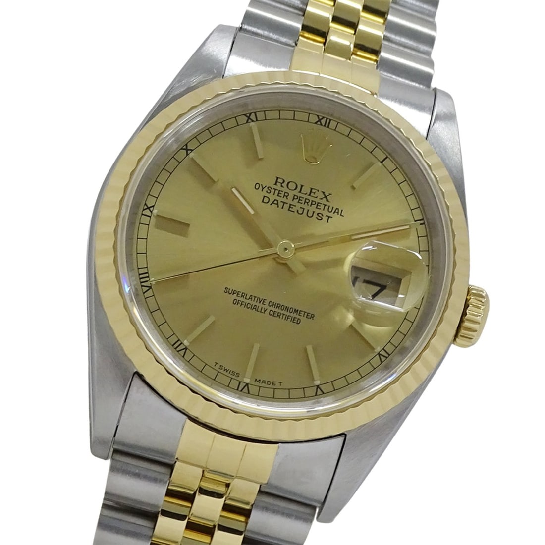 Rolex Datejust 16233 X-serial Men's Watch, Brand Name, Automatic Movement, Stainless Steel (SS) and: --- Catalog ---Category: SizeWrist Size: 20cm / 7.87''Case Diameter: 35mm / 1.38''Category: DesignType: WristwatchGender: MenColor (Dial): GoldMaterial (Band): Stainless steel, Yellow goldMaterial (Ca