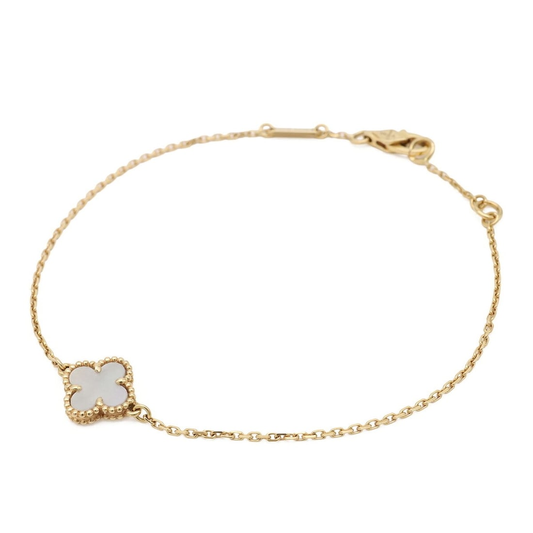 Van Cleef & Arpels VCA Sweet Alhambra Bracelet 18K Yellow Gold Mother-of-Pearl VCARF68800: --- Catalog ---Category: SizeTotal Length: 17.5cm / 6.88''Category: DesignType: Charm braceletColor: White, Yellow goldGender: WomenMaterial: Mother of pearl, Yellow gold (18K)Category: GeneralLine: S