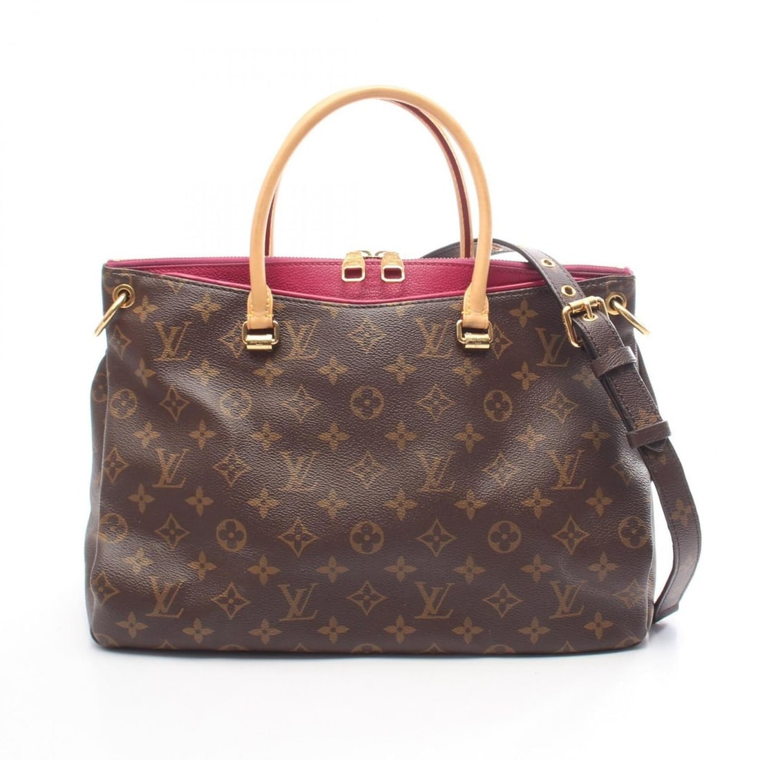 Louis Vuitton Pallas 2-Way Handbag, Coated Canvas and Leather, Monogram Pattern, Women's, Brown: --- Catalog ---Category: SizeSize (HxWxD): 24cm x 34cm x 12.5cm / 9.44'' x 13.38'' x 4.92''Category: DesignType: HandbagColor: Brown, MonogramGender: WomenMaterial: Coated canvas Category: GeneralBran