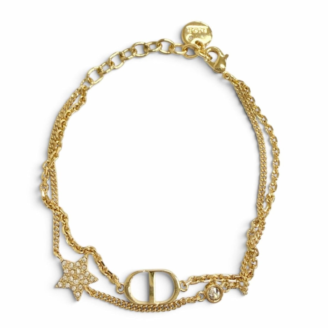 Christian Dior DIOR B1133PMTCY Petit CD Double Bracelet with Crystal Star Design, Gold, Women's, Box: --- Catalog ---Category: SizeLength: 15cm - 18cm / 5.9'' - 7.08''Category: DesignType: Charm braceletColor: GoldStone: CrystalGender: WomenCategory: GeneralMPN: B1133PMTCYBrand: Christian Dior--- Item